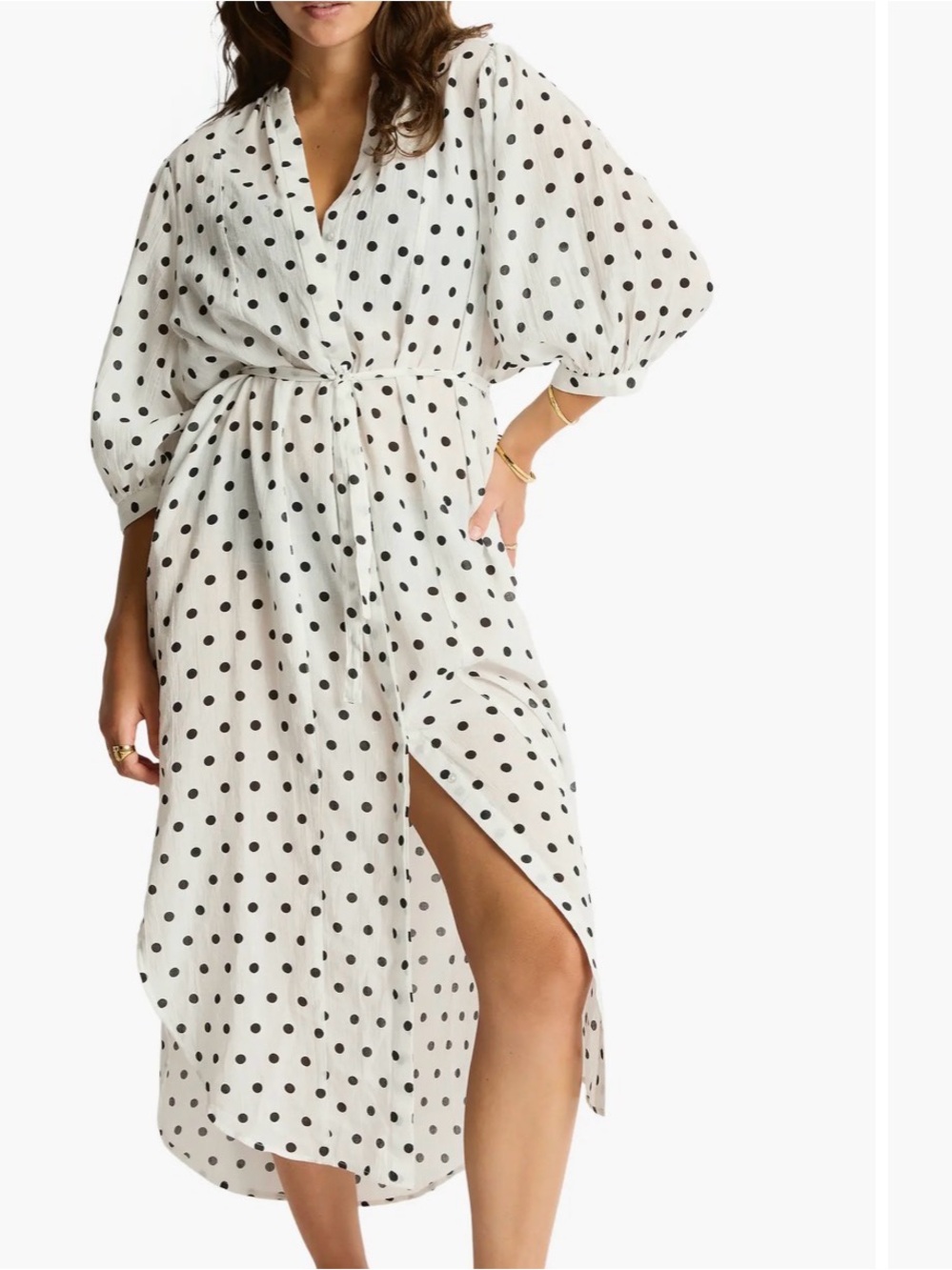 Sea Level Dottie Boho Long Shirt White And Black  Dress Size XS